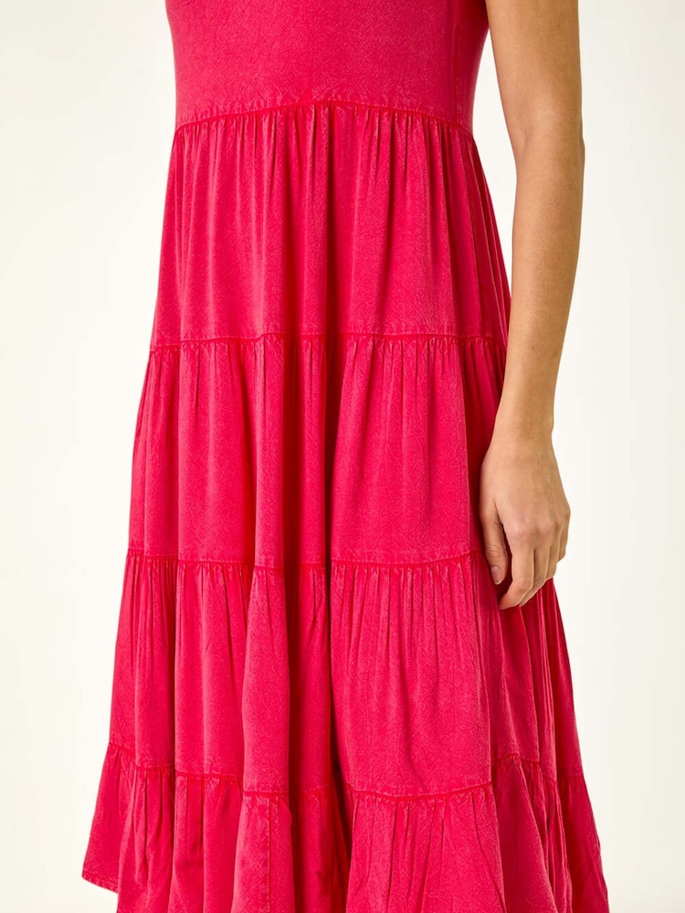 Roman Pink Frill Tiered Smock Midi Dress - Image 5 of 5
