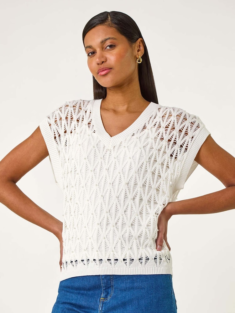 Blusa Roman de Malha com Pérolas Falsas 2 - Imagem 1 de 5
