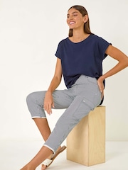 Roman Blue Stripe Cropped Cargo Trousers - Image 1 of 5