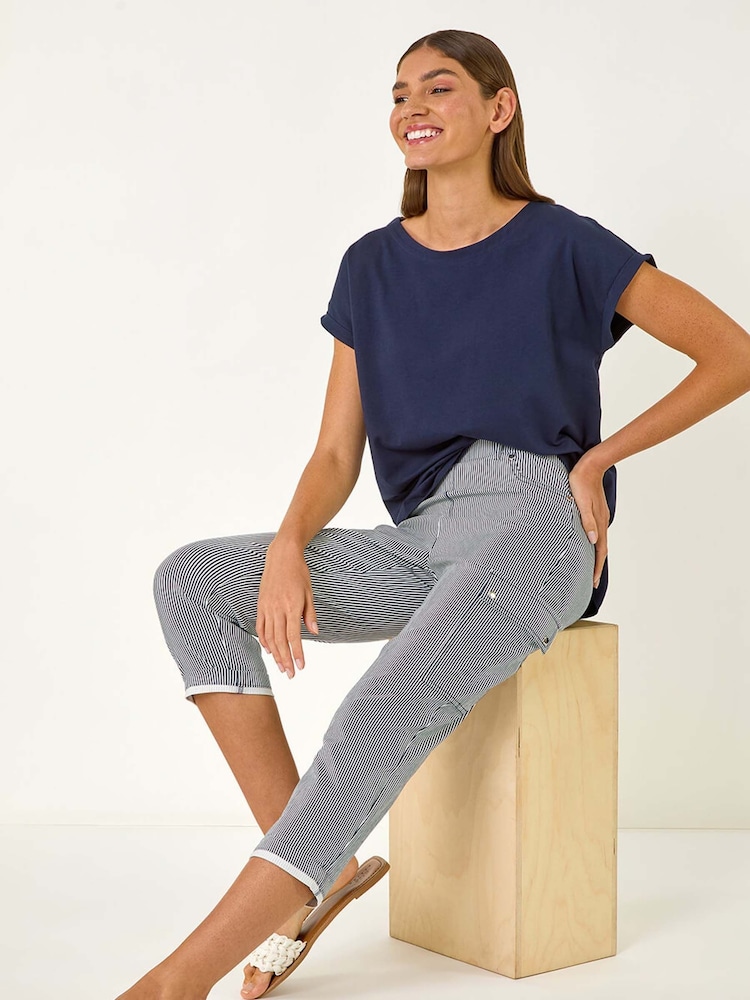 Roman Blue Stripe Cropped Cargo Trousers - Image 1 of 5