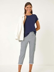 Roman Blue Stripe Cropped Cargo Trousers - Image 2 of 5