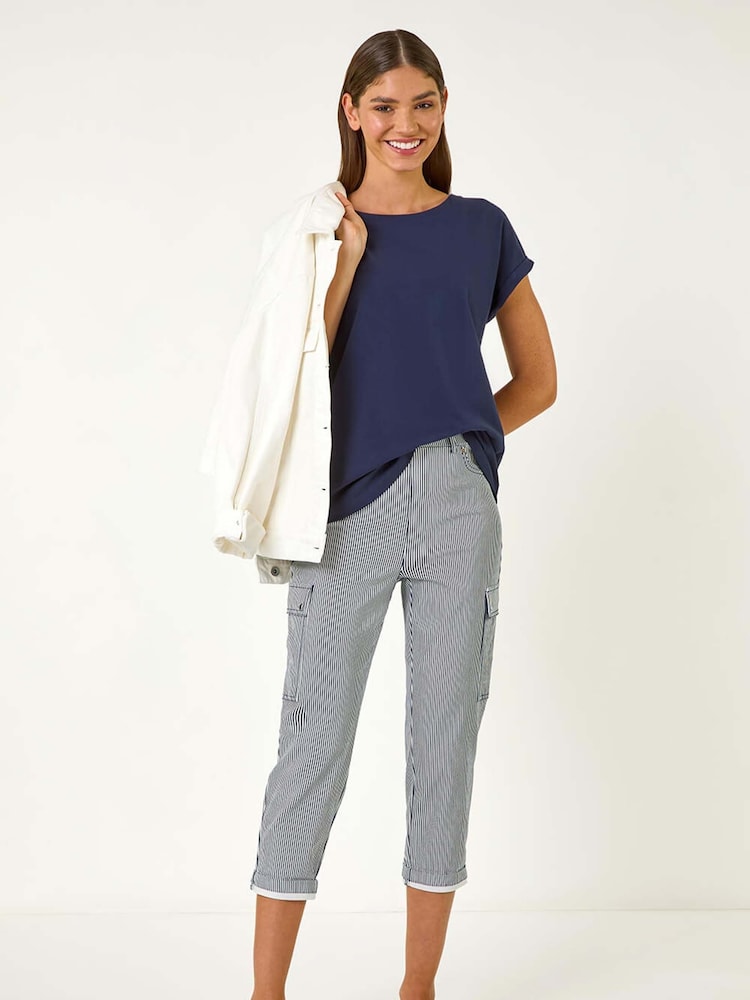 Roman Blue Stripe Cropped Cargo Trousers - Image 2 of 5