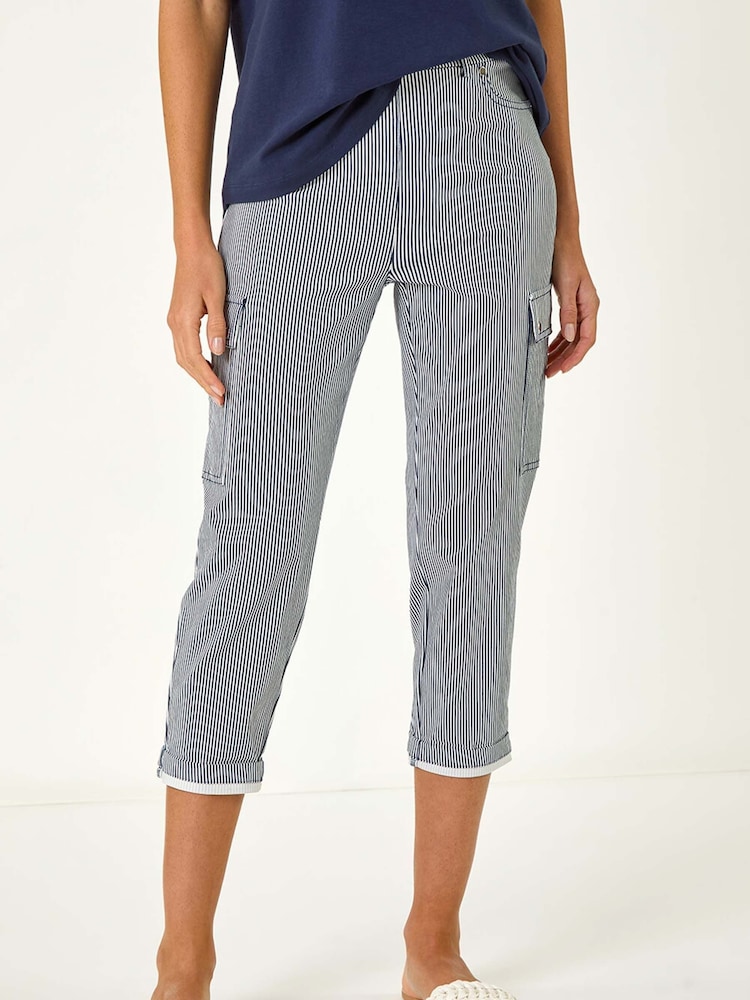Roman Blue Stripe Cropped Cargo Trousers - Image 5 of 5