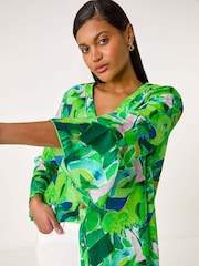 Roman Green Abstract Print Flared Blouse - Image 1 of 5
