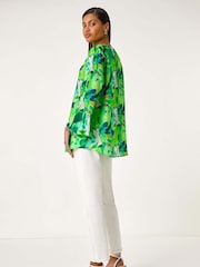 Roman Green Abstract Print Flared Blouse - Image 3 of 5