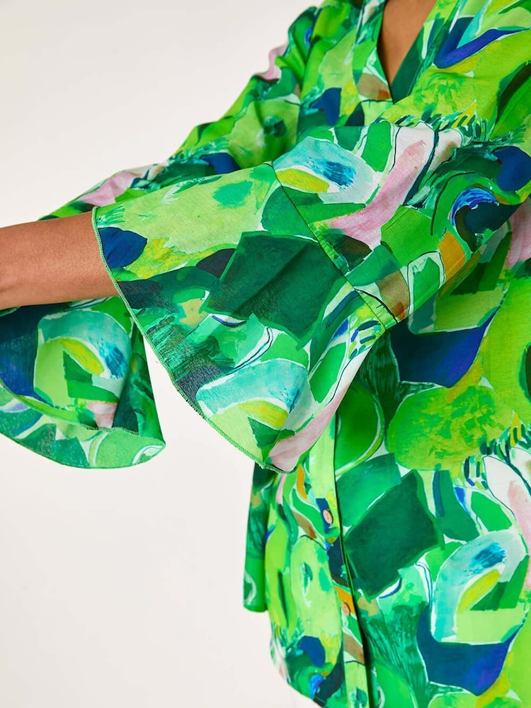 Roman Green Abstract Print Flared Blouse - Image 5 of 5