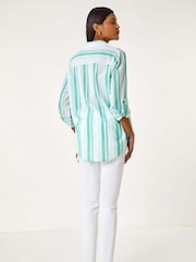 Roman Stripe Collar V-Neck 100% Cotton Shirt - Imagen 3 de 5