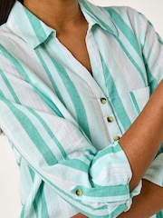 Roman Stripe Collar V-Neck 100% Cotton Shirt - Imagen 5 de 5