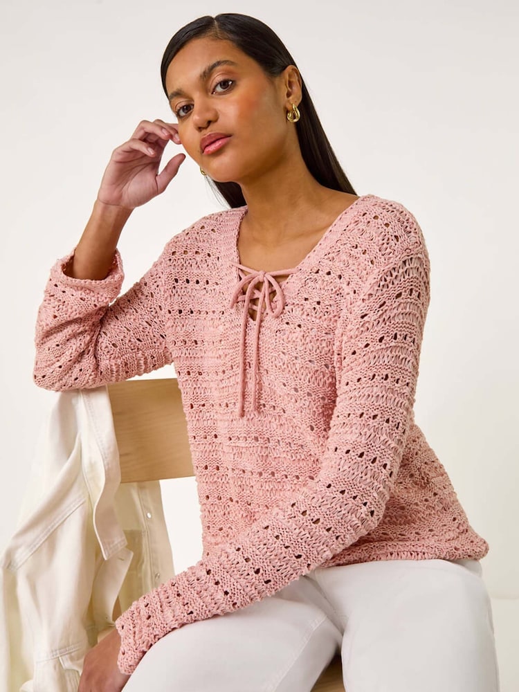 Roman Pink Stitch Detail V-Neck Knit Jumper - Image 1 of 5