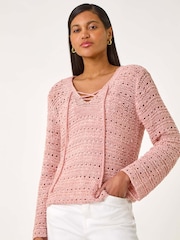 Roman Pink Stitch Detail V-Neck Knit Jumper - Image 2 of 5