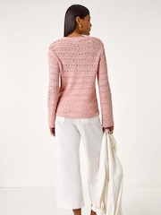 Roman Pink Stitch Detail V-Neck Knit Jumper - Image 3 of 5