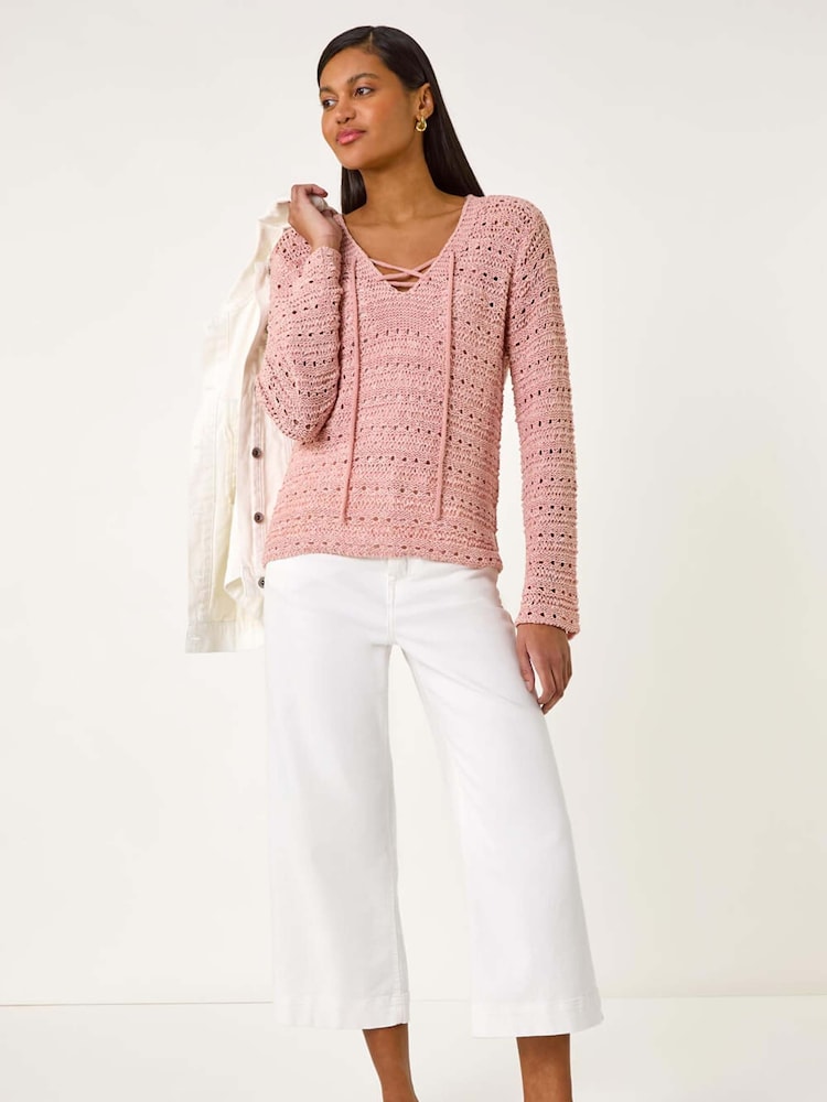 Roman Pink Stitch Detail V-Neck Knit Jumper - Image 4 of 5