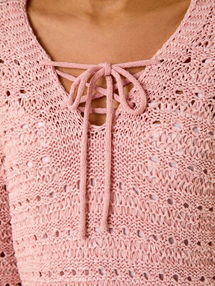 Roman Pink Stitch Detail V-Neck Knit Jumper - Image 5 of 5