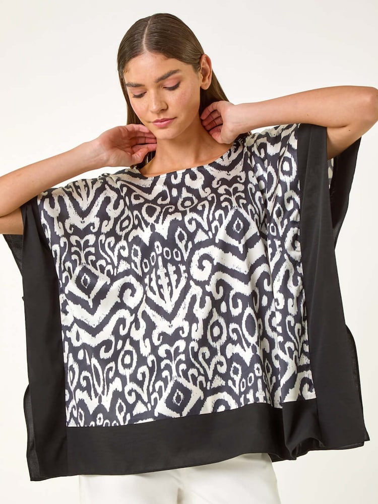 Roman Black Mono Printed Tunic Top - Image 1 of 5