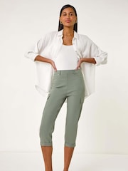 Roman Green Turn Up Stretch Cropped Cargo Trousers - Image 2 of 5