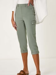 Roman Green Turn Up Stretch Cropped Cargo Trousers - Image 4 of 5