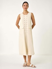 Roman Cream Button Detail Midi Dress - Image 2 of 5