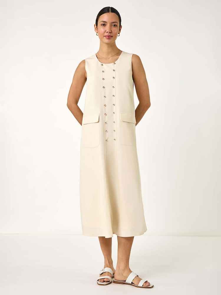 Roman Cream Button Detail Midi Dress - Image 2 of 5