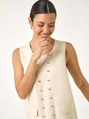 Roman Cream Button Detail Midi Dress - Image 4 of 5