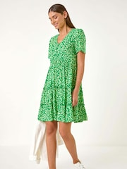 Roman Green Floral Print Short Tea Dress - Image 1 of 5