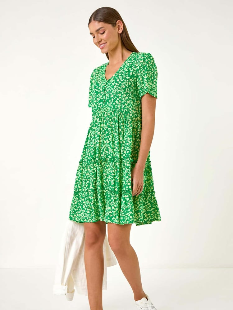 Roman Green Floral Print Short Tea Dress - Image 1 of 5