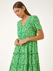 Roman Green Floral Print Short Tea Dress - Image 2 of 5
