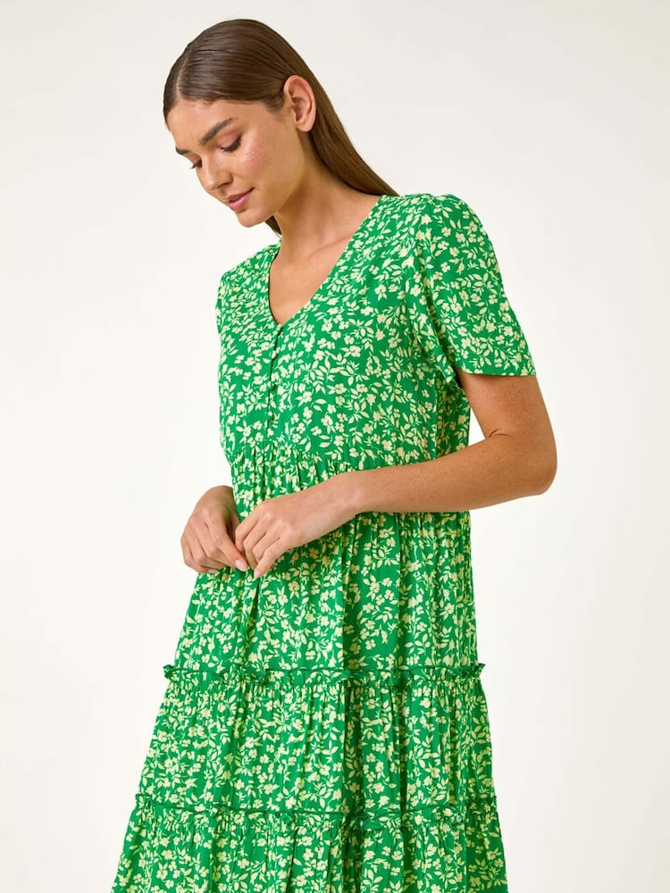 Roman Green Floral Print Short Tea Dress - Image 2 of 5