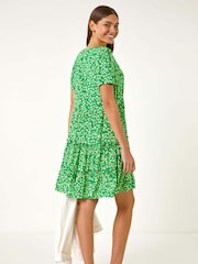 Roman Green Floral Print Short Tea Dress - Image 3 of 5