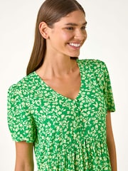 Roman Green Floral Print Short Tea Dress - Image 4 of 5