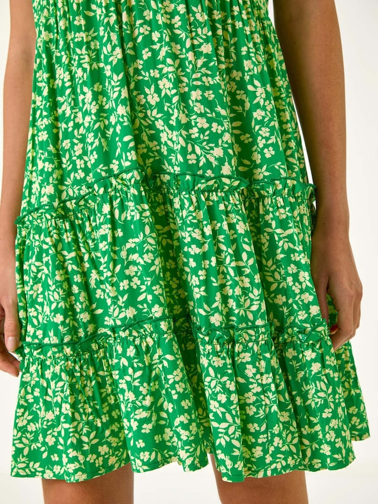 Roman Green Floral Print Short Tea Dress - Image 5 of 5