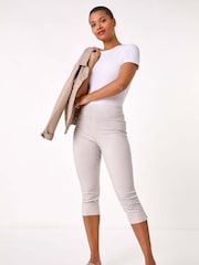 Roman Natural Striped Cropped Stretch Trousers - Image 2 of 5