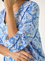Roman Blue Floral Printed Button Detail Top - Image 5 of 5