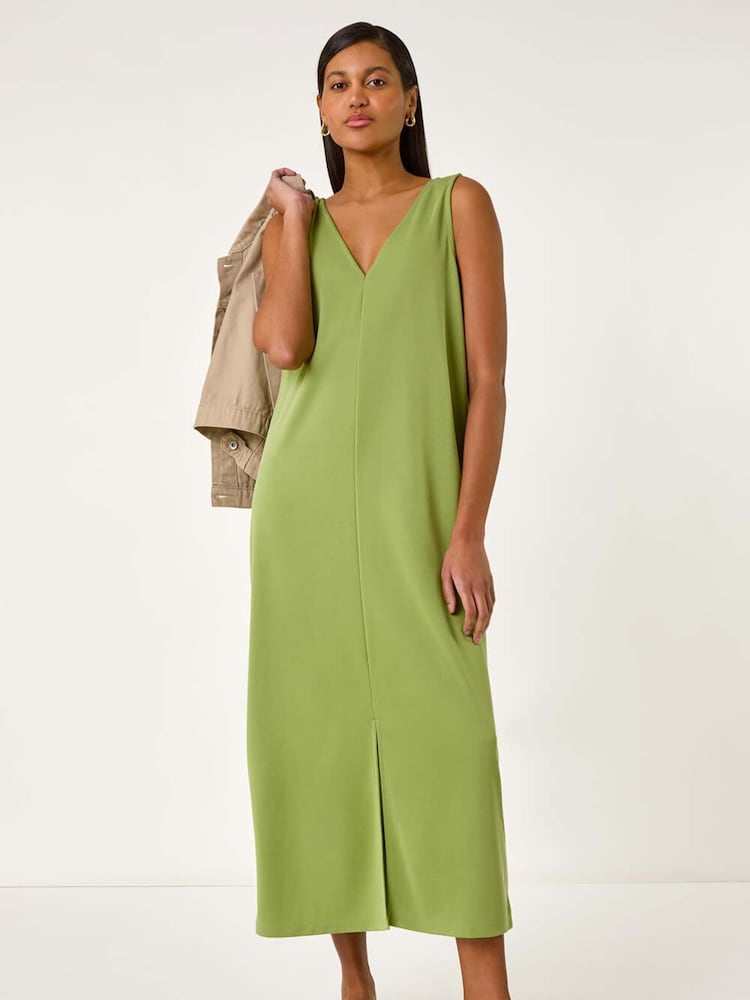 Roman Green Soft Pique Stretch Midi Dress - Image 2 of 5