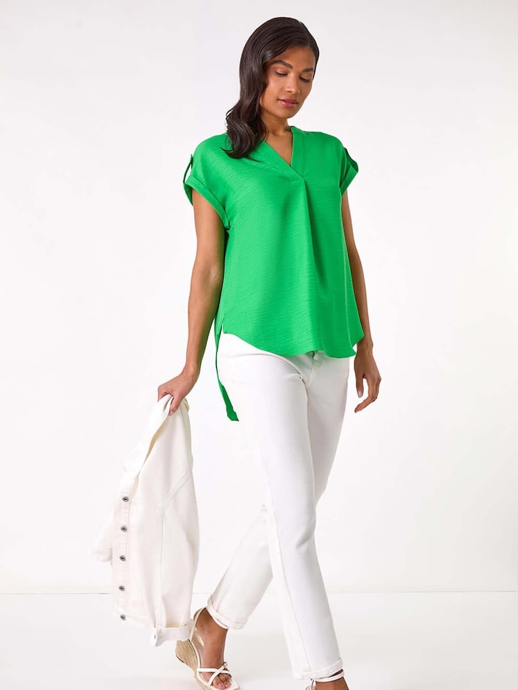 Roman Green Pleated Notch Neck Top - Image 2 of 5