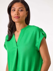 Roman Green Pleated Notch Neck Top - Image 4 of 5