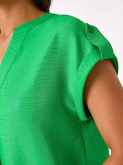 Roman Green Pleated Notch Neck Top - Image 5 of 5