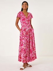 Roman Pink Floral Ruched Waist Maxi Dress - Image 1 of 5