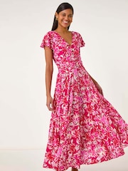 Roman Pink Floral Ruched Waist Maxi Dress - Image 2 of 5