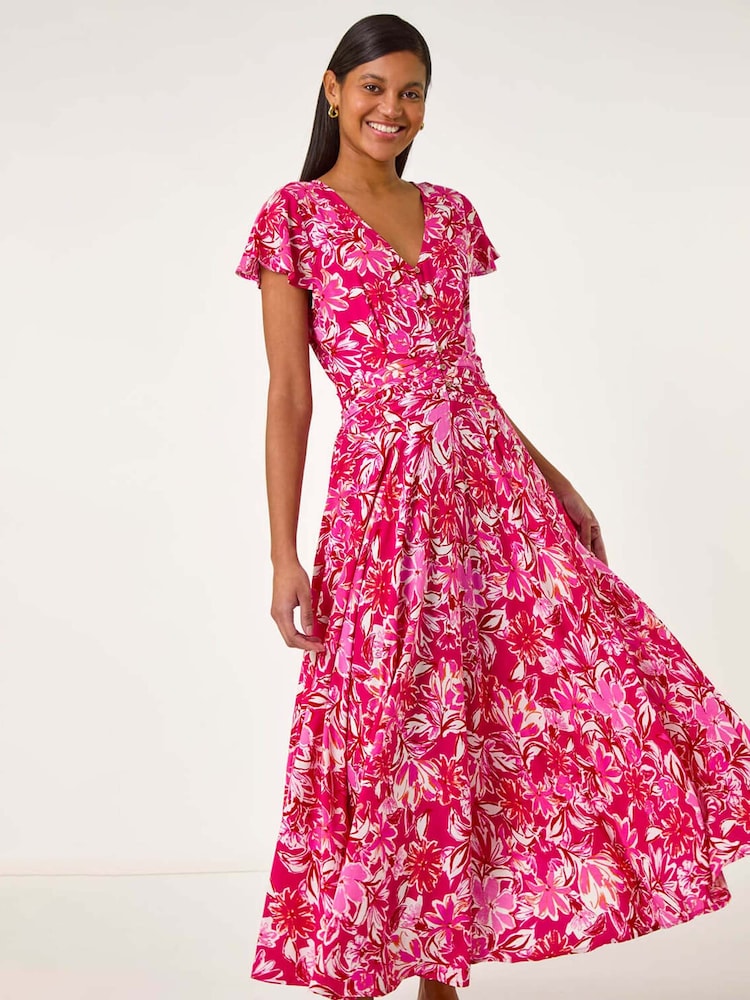 Roman Pink Floral Ruched Waist Maxi Dress - Image 2 of 5