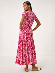 Roman Pink Floral Ruched Waist Maxi Dress - Image 3 of 5