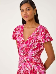 Roman Pink Floral Ruched Waist Maxi Dress - Image 4 of 5