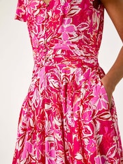 Roman Pink Floral Ruched Waist Maxi Dress - Image 5 of 5