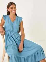 Roman Blue Tiered Frill Sleeve Midi Dress - Image 1 of 5