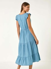Roman Blue Tiered Frill Sleeve Midi Dress - Image 3 of 5