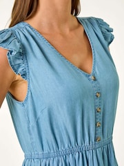 Roman Blue Tiered Frill Sleeve Midi Dress - Image 5 of 5