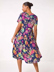 Roman Blue Floral Print Smock Midi Dress - Image 3 of 5
