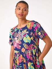 Roman Blue Floral Print Smock Midi Dress - Image 4 of 5