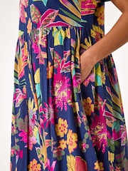 Roman Blue Floral Print Smock Midi Dress - Image 5 of 5