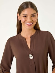 Roman Brown Button Detail Longline Tunic Top - Image 1 of 5