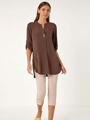 Roman Brown Button Detail Longline Tunic Top - Image 2 of 5